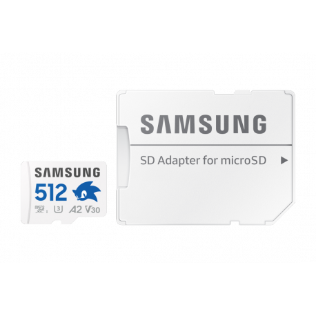 Samsung PRO Plus MB-MD512SA - Sonic the Hedgehog flash memory card (microSDXC to SD adapter included) - 512 GB - A2 / Video Class V30 / UHS-I U3 - microSDXC UHS-I - white - 5