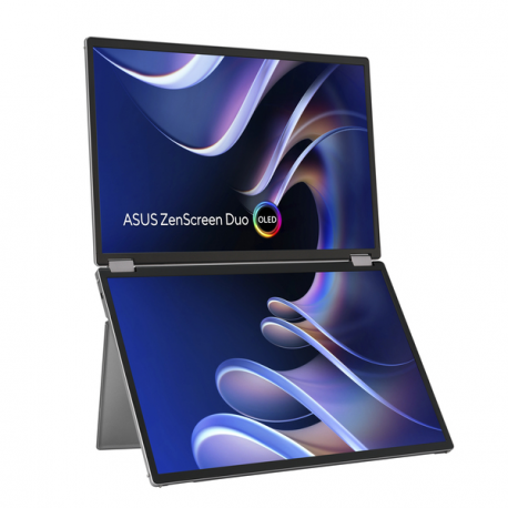 ASUS ZenScreen Duo OLED MQ149CD - Dual OLED monitor - 14" - portable - touchscreen - 1920 x 1200 Full HD (1080p) @ 60 Hz - 500 cd/m² - 100000:1 - DisplayHDR 400 True Black - 1 ms - Mini HDMI, 2xUSB-C - grey - 0