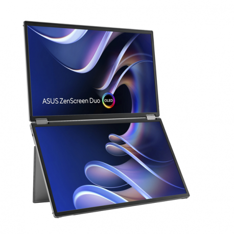 ASUS ZenScreen Duo OLED MQ149CD - Dual OLED monitor - 14" - portable - touchscreen - 1920 x 1200 Full HD (1080p) @ 60 Hz - 500 cd/m² - 100000:1 - DisplayHDR 400 True Black - 1 ms - Mini HDMI, 2xUSB-C - grey - 7