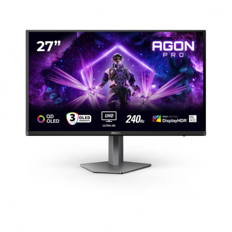 AOC AGON PRO AG276UZD - OLED monitor - gaming - 27" (26.5" viewable) - 3840 x 2160 4K UHD (2160p) @ 160 Hz - 1000 cd / m² - 1500000:1 - DisplayHDR 400 True Black - 0.03 ms - 2xHDMI, DisplayPort, USB-C - speakers - black - 0