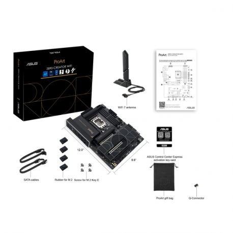 ASUS ProArt Z890-CREATOR WIFI - Motherboard - ATX - LGA1851 Socket - Z890 Chipset - USB4, USB 3.2 Gen 2, USB-C 3.2 Gen 2x2, USB 3.2 Gen 1 - 10 Gigabit LAN, 2.5 Gigabit LAN, Bluetooth, Wi-Fi 7 - onboard graphics (CPU required) - HD Audio (8-channel) - 7