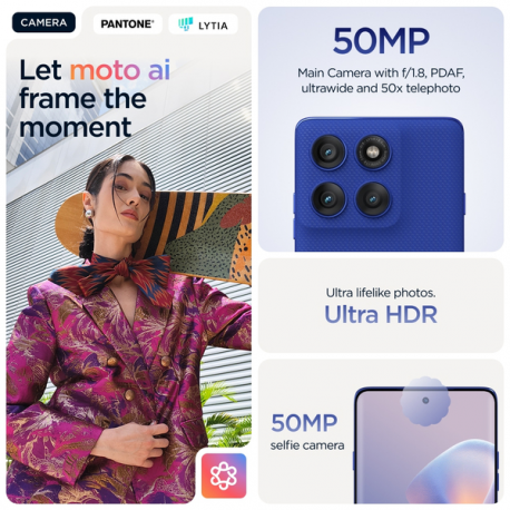 Motorola Edge 60 Pro - 5G smartphone - dual-SIM - RAM 12 GB / Internal Memory 512 GB - pOLED display - 6.7" - 2712 x 1220 pixels (120 Hz) - 3x rear cameras 50 MP, 50 MP, 10 MP - front camera 50 MP - Pantone Dazzling Blue - 13