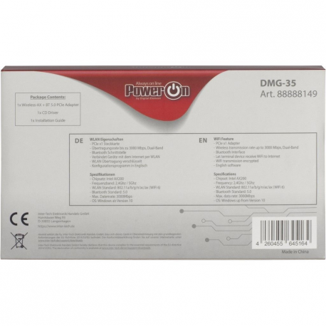 Inter-Tech DMG-35 - Network adapter - PCIe low profile - 802.11ac, Bluetooth 5.0, 802.11ax (Wi-Fi 6) - 5