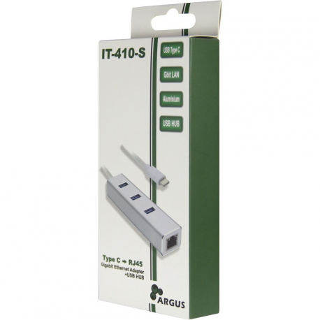 Argus IT-410-S - Hub - 3 x SuperSpeed USB 3.0 + 1 x 10 / 100 / 1000 - desktop - 1