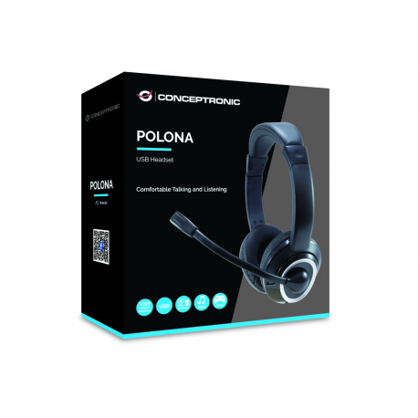 Conceptronic Polona POLONA01B - Headset - full size - wired - USB - black - 3