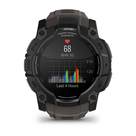 Garmin Instinct 3 AMOLED - 50 mm - black fibre-reinforced polymer - Yes smart watch with band - silicone - charcoal - display 1.3" - 4 GB - Bluetooth, ANT+ - 59 g - 10