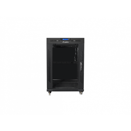 Lanberg FF01 series - Rack cabinet - 800 x 1000, flat pack, with glass door, LCD - with 6 cooling fans, LCD screen, thermostat - free-standing - black, RAL 9004 - 15U - 19" - 4