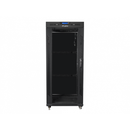 Lanberg FF01 series - Rack cabinet - 800 x 1200, flat pack, with glass door, LCD - with LCD screen, thermostat, 4 cooling fans - free-standing - black, RAL 9004 - 27U - 19" - 1