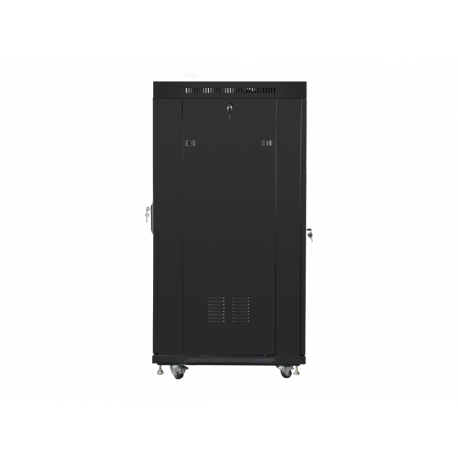 Lanberg FF01 series - Rack cabinet - 800 x 1200, flat pack, with glass door, LCD - with LCD screen, thermostat, 4 cooling fans - free-standing - black, RAL 9004 - 27U - 19" - 3