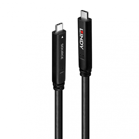 Lindy - USB cable - USB-C (M) to USB-C (M) - USB 3.2 Gen 2 / DisplayPort 1.4 /Thunderbolt 3 - 20 V - 3 A - 10 m - round, USB Power Delivery (60W), 4K60Hz (3840 x 2160) support - black - 0