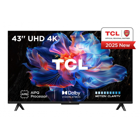 TCL 43V6C - 43" Diagonal Class (42.5" viewable) - V6C Series LED-backlit LCD TV - Smart TV - Google TV - 4K UHD (2160p) 3840 x 2160 - HDR - brushed metal - 0