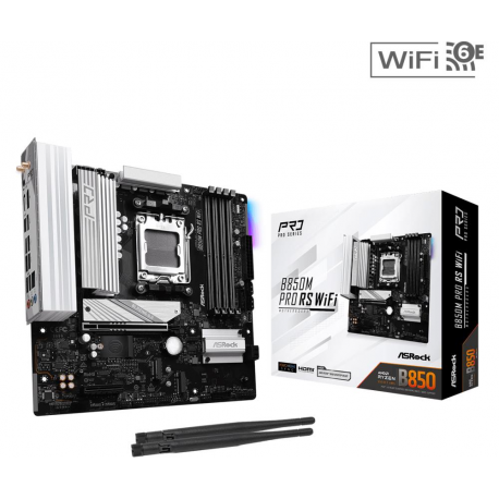 ASRock B850M Pro RS WiFi - Motherboard - micro ATX - Socket AM5 - AMD B850 Chipset - USB-C 3.2 Gen2, USB-C 3.2 Gen 1, USB 3.2 Gen 2, USB 3.2 Gen 1 - 2.5 Gigabit LAN, Wi-Fi 6E, Bluetooth - onboard graphics (CPU required) - HD Audio (8-channel) - 0