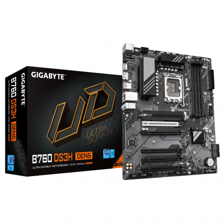 Gigabyte B760 DS3H GEN5 - Motherboard - ATX - LGA1700 Socket - B760 Chipset - USB-C 3.2 Gen 2x2, USB-C 3.2 Gen 1, USB 3.2 Gen 2, USB 3.2 Gen 1 - Gigabit LAN - onboard graphics (CPU required) - HD Audio (8-channel) - 0