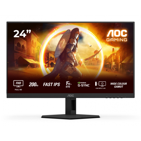 AOC Gaming 24G4HRE - LED monitor - gaming - 24" (23.8" viewable) - 1920 x 1080 Full HD (1080p) @ 200 Hz - Fast IPS - 300 cd / m² - HDR10 - 0.5 ms - 2xHDMI, DisplayPort - speakers - 0