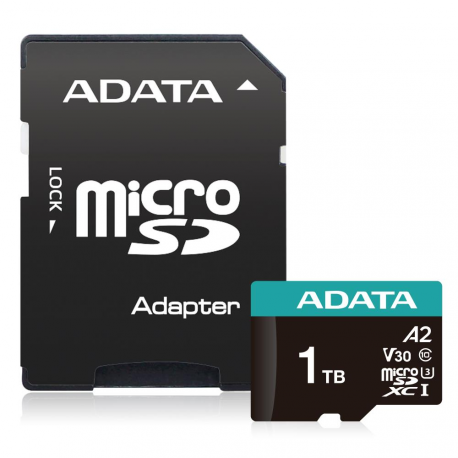 ADATA Premier Pro V30S - Flash memory card (SD adapter included) - 1 TB - A2 / Video Class V30 / UHS-I U3 / Class10 - microSDXC UHS-I - 0
