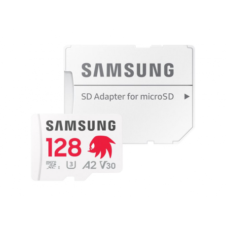 Samsung PRO Plus MB-MD128SA - Sonic the Hedgehog flash memory card (microSDXC to SD adapter included) - 128 GB - A2 / Video Class V30 / UHS-I U3 - microSDXC UHS-I - white - 0