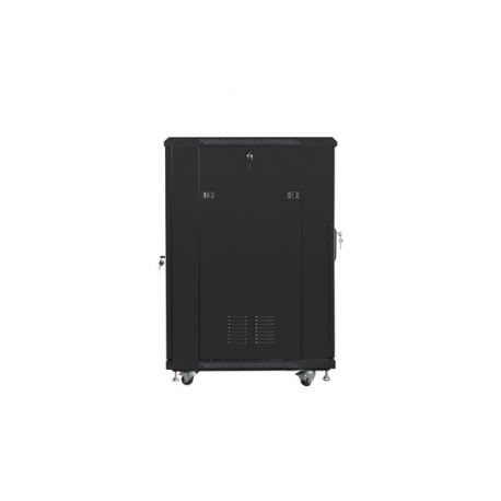 Lanberg FF01 series - Rack cabinet - 600 x 800, flat pack, with mesh door - with 4 cooling fans - free-standing, floor-standing - black, RAL 9004 - 22U - 19" - 3