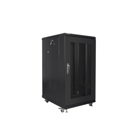 Lanberg FF01 series - Rack cabinet - 600 x 800, flat pack, with mesh door - with 4 cooling fans - free-standing, floor-standing - black, RAL 9004 - 22U - 19" - 4