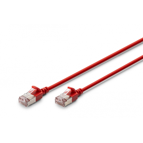 DIGITUS - Patch cable - RJ-45 (M) to RJ-45 (M) - 30 cm - 3.8 mm - F / FTP - CAT 6a - IEEE 802.3 - halogen-free, slim - red - 0