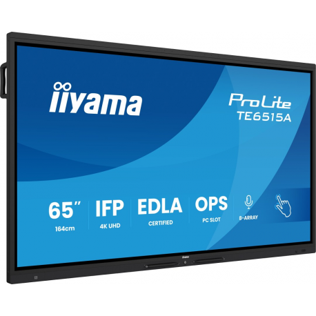 iiyama ProLite TE6515A-B1AG - 65" Diagonal Class (64.5" viewable) LED-backlit LCD display - interactive digital signage - with touchscreen (multi touch) / 8-microphone array / optional slot-in PC capability - 4K UHD (2160p) 3840 x 2160 - black (bezel), matte finish - 0