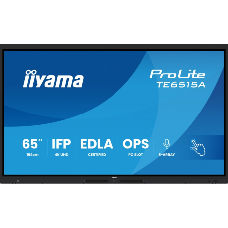 iiyama ProLite TE6515A-B1AG - 65" Diagonal Class (64.5" viewable) LED-backlit LCD display - interactive digital signage - with touchscreen (multi touch) / 8-microphone array / optional slot-in PC capability - 4K UHD (2160p) 3840 x 2160 - black (bezel), matte finish - 1