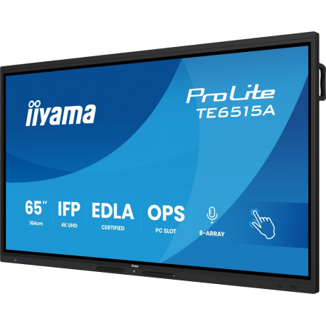 iiyama ProLite TE6515A-B1AG - 65" Diagonal Class (64.5" viewable) LED-backlit LCD display - interactive digital signage - with touchscreen (multi touch) / 8-microphone array / optional slot-in PC capability - 4K UHD (2160p) 3840 x 2160 - black (bezel), matte finish - 2