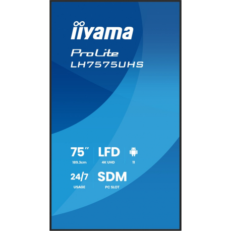 iiyama ProLite LH7575UHS-B2AG - 75" Diagonal Class (74.5" viewable) LED-backlit LCD display - digital signage - with built-in media player, SDM Slot PC - 4K UHD (2160p) 3840 x 2160 - black (bezel), matte finish - 2