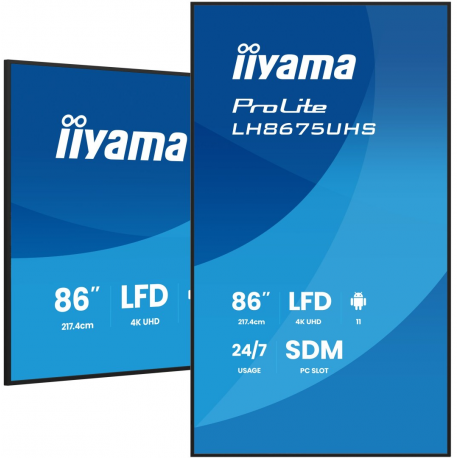 iiyama ProLite LH8675UHS-B2AG - 86" Diagonal Class (85.6" viewable) LED-backlit LCD display - digital signage - with built-in media player, SDM Slot PC - 4K UHD (2160p) 3840 x 2160 - black (bezel), matte finish - 0