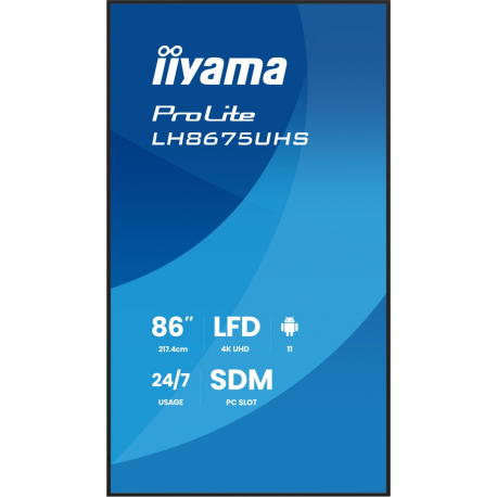 iiyama ProLite LH8675UHS-B2AG - 86" Diagonal Class (85.6" viewable) LED-backlit LCD display - digital signage - with built-in media player, SDM Slot PC - 4K UHD (2160p) 3840 x 2160 - black (bezel), matte finish - 4