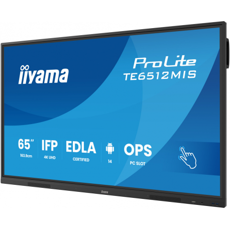 iiyama ProLite TE6512MIS-B4AG - 65" Diagonal Class (64.5" viewable) LED-backlit LCD display - interactive digital signage - with touchscreen (multi touch) / optional slot-in PC capability - 4K UHD (2160p) 3840 x 2160 - Direct LED - black (bezel), matte finish - with iiyama WiFi module (OWM002) - 2