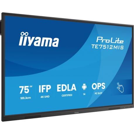 iiyama ProLite TE7512MIS-B4AG - 75" Diagonal Class (74.52" viewable) LED-backlit LCD display - interactive digital signage - with touchscreen (multi touch) / optional slot-in PC capability - 4K UHD (2160p) 3840 x 2160 - Direct LED - black (bezel), matte finish - with iiyama WiFi module (OWM002) - 0
