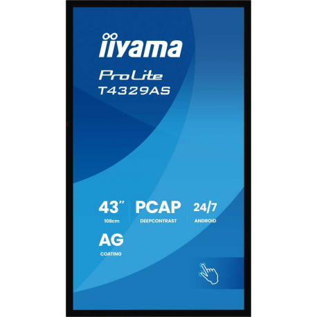 iiyama ProLite T4329AS-B1AG - 43" Diagonal Class (42.5" viewable) LED-backlit LCD display - digital signage - with touchscreen (multi touch) - 4K UHD (2160p) 3840 x 2160 - Direct LED - black (bezel), matte finish - 3