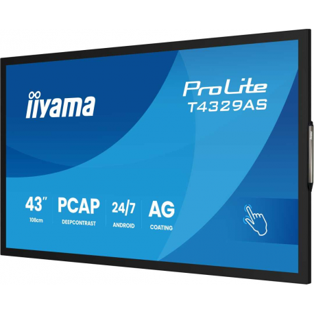 iiyama ProLite T4329AS-B1AG - 43" Diagonal Class (42.5" viewable) LED-backlit LCD display - digital signage - with touchscreen (multi touch) - 4K UHD (2160p) 3840 x 2160 - Direct LED - black (bezel), matte finish - 8