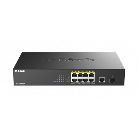 D-Link DGS 1010MP - Switch - unmanaged - 8 x 10 / 100 / 1000 (PoE+) + 1 x 10 / 100 / 1000 (uplink) + 1 x 1000Base-X SFP (uplink) - desktop, rack-mountable - PoE+ (125 W) - 0
