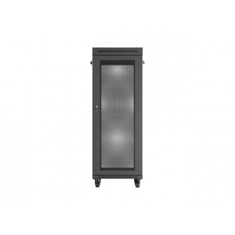Lanberg FF01 series - Rack cabinet - 600 x 600, flat pack, with mesh door, LCD - with LCD screen, thermostat, 2 cooling fans - free-standing, floor-standing - black, RAL 9004 - 32U - 19" - 5