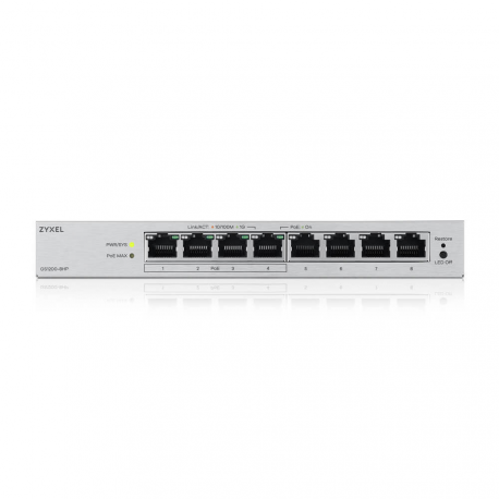 Zyxel GS1200v3 Series GS1200-8HPv3 - Switch - Managed - 8 x 10 / 100 / 1000 (4 PoE+) - desktop - PoE+ (68 W) - 2