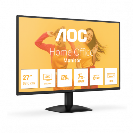 AOC Basic-line Q27B35S3 - LED monitor - 27" - 2560 x 1440 QHD @ 120 Hz - IPS - 300 cd / m² - 1500:1 - 1 ms - HDMI, DisplayPort - speakers - black - 1