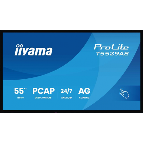 iiyama ProLite T5529AS-B1AG - 55" Diagonal Class (54.6" viewable) LED-backlit LCD display - digital signage - with touchscreen (multi touch) - 4K UHD (2160p) 3840 x 2160 - Direct LED - black (bezel), matte finish - 1