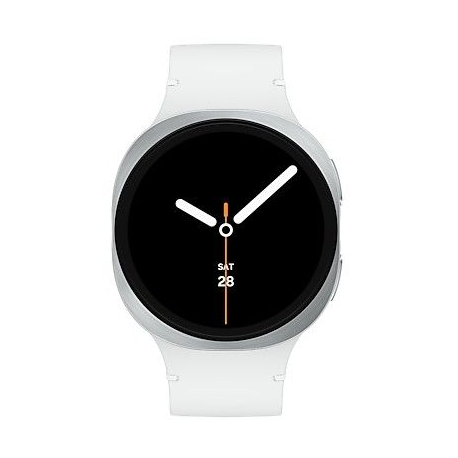 Samsung Galaxy Watch8 - 44 mm - silver - smart watch with sport band - rubber - white - band size: M/L - display 1.47" - 32 GB - NFC, Bluetooth, Wi-Fi - 34 g - 3