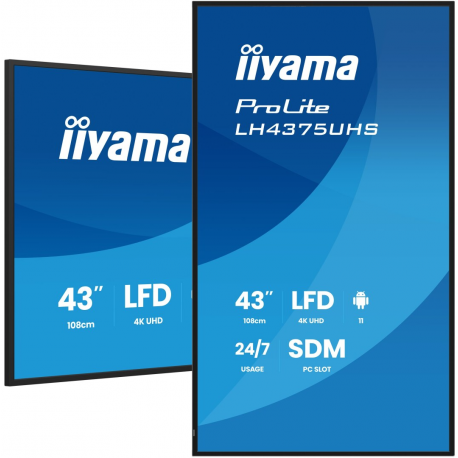iiyama ProLite LH4375UHS-B2AG - 43" Diagonal Class (42.5" viewable) LED-backlit LCD display - digital signage - with built-in media player, SDM Slot PC - 4K UHD (2160p) 3840 x 2160 - black (bezel), matte finish - 0