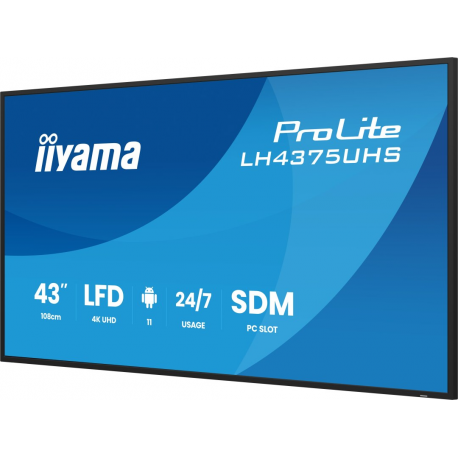 iiyama ProLite LH4375UHS-B2AG - 43" Diagonal Class (42.5" viewable) LED-backlit LCD display - digital signage - with built-in media player, SDM Slot PC - 4K UHD (2160p) 3840 x 2160 - black (bezel), matte finish - 5