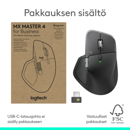 Logitech MX Master 4 for Business - Mouse - 8 buttons - wireless - Bluetooth, 2.4 GHz - Logitech Logi Bolt USB receiver - 13