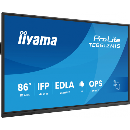 iiyama ProLite TE8612MIS-B4AG - 86" Diagonal Class (85.6" viewable) LED-backlit LCD display - interactive digital signage - with touchscreen (multi touch) / optional slot-in PC capability - 4K UHD (2160p) 3840 x 2160 - Direct LED - black (bezel), matte finish - with iiyama WiFi module (OWM002) - 0