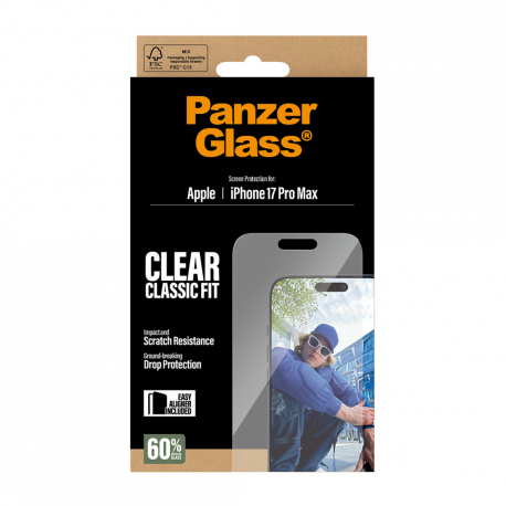 PanzerGlass - Screen protector for mobile phone - classic fit with EasyAligner - glass - clear - for Apple iPhone 17 Pro Max - 2