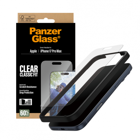 PanzerGlass - Screen protector for mobile phone - classic fit with EasyAligner - glass - clear - for Apple iPhone 17 Pro Max - 4