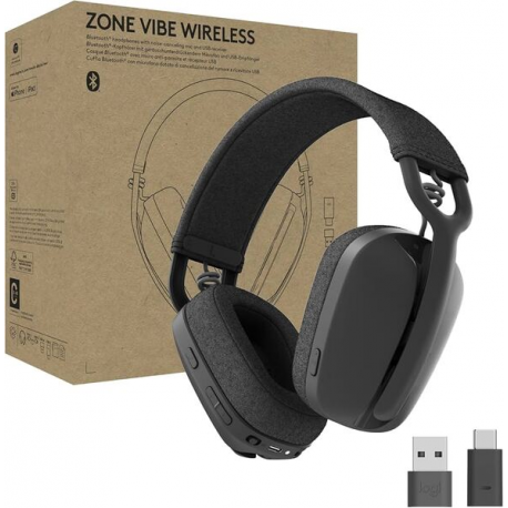 Logitech Zone Vibe Wireless - Headset - full size - Bluetooth - wireless - noise isolating - graphite - Certified for Microsoft Teams - 1