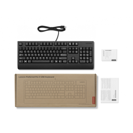 Lenovo Preferred Pro II - Keyboard - full size - USB - QWERTY - Nordic - black - brown box - 2