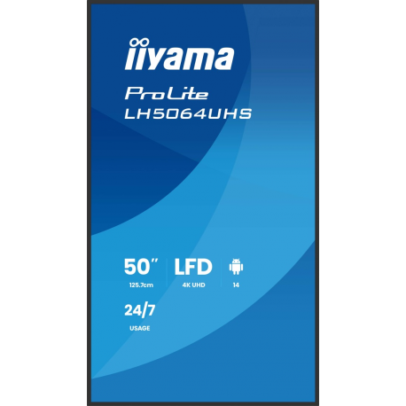 iiyama ProLite LH5064UHS-B1AG - 50" Diagonal Class (49.5" viewable) LED-backlit LCD display - digital signage - with built-in SoC media player - 4K UHD (2160p) 3840 x 2160 - black bezel with matte finish - 2