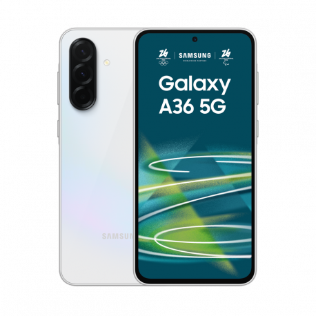 Samsung Galaxy A36 - 5G smartphone - dual-SIM - RAM 8 GB  /  Internal Memory 256 GB - OLED display - 6.7" - 2340 x 1080 pixels (120 Hz) - 3x rear cameras 50 MP, 8 MP, 5 MP - front camera 12 MP - awesome white - 0