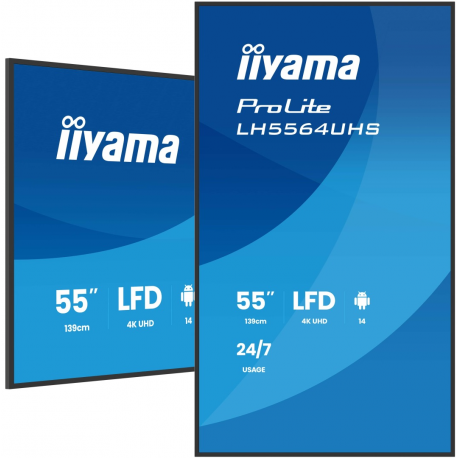 iiyama ProLite LH5564UHS-B1AG - 55" Diagonal Class (54.6" viewable) LED-backlit LCD display - digital signage - with built-in SoC media player - 4K UHD (2160p) 3840 x 2160 - black bezel with matte finish - 0